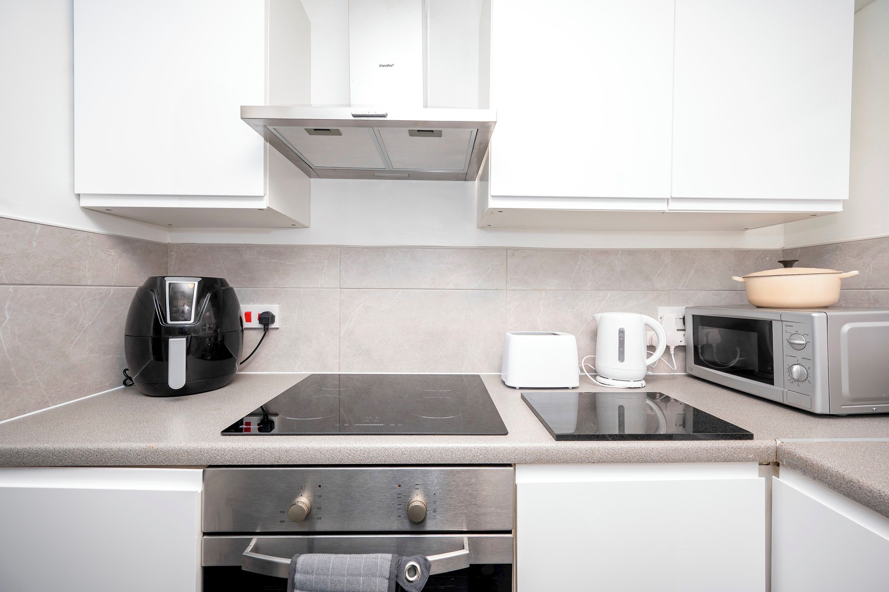Fridge, microwave, oven, toaster