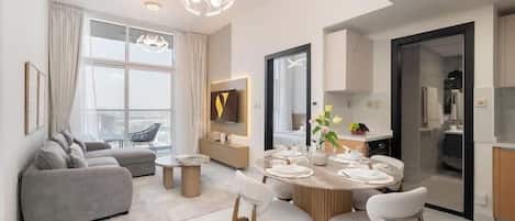 Lúxusíbúð - svalir - borgarsýn | Stofa