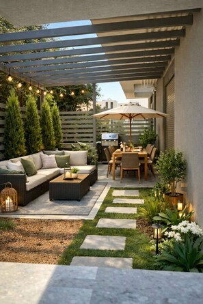 Deluxe-Apartment, Gartenblick | Speisen im Freien