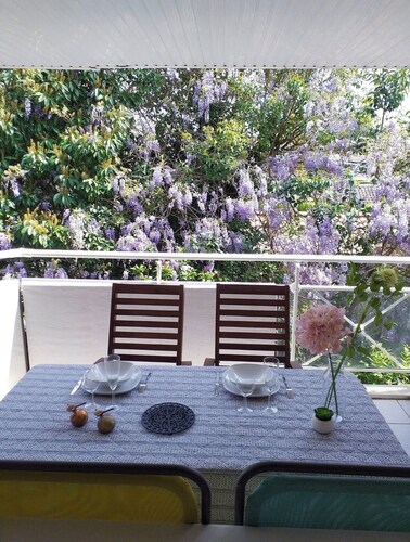 T2 terrace parking facing the Thermes de Borda, quiet 2 steps from downtown