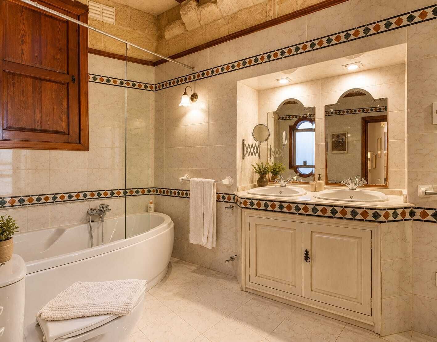 Shower, hair dryer, towels, shampoo