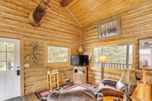 TV, fireplace, books - Wild Adventures in Eureka! Amish-Crafted Cabin (Eureka)