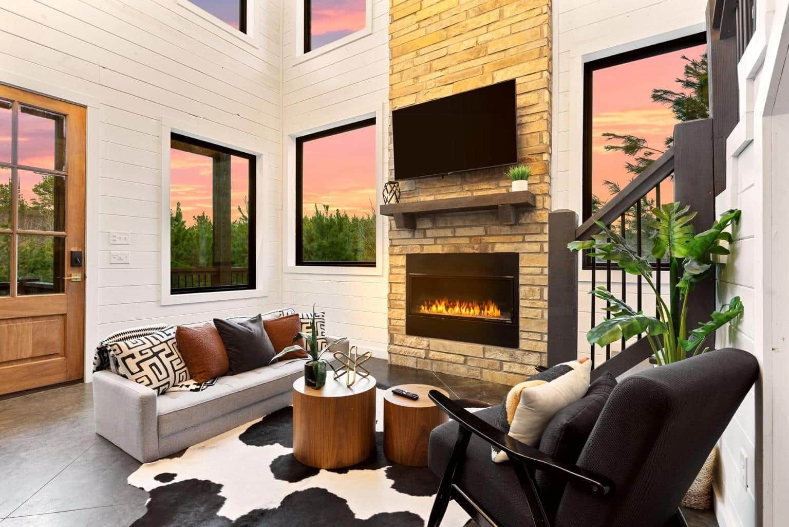 TV, fireplace