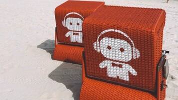 On the beach, beach towels