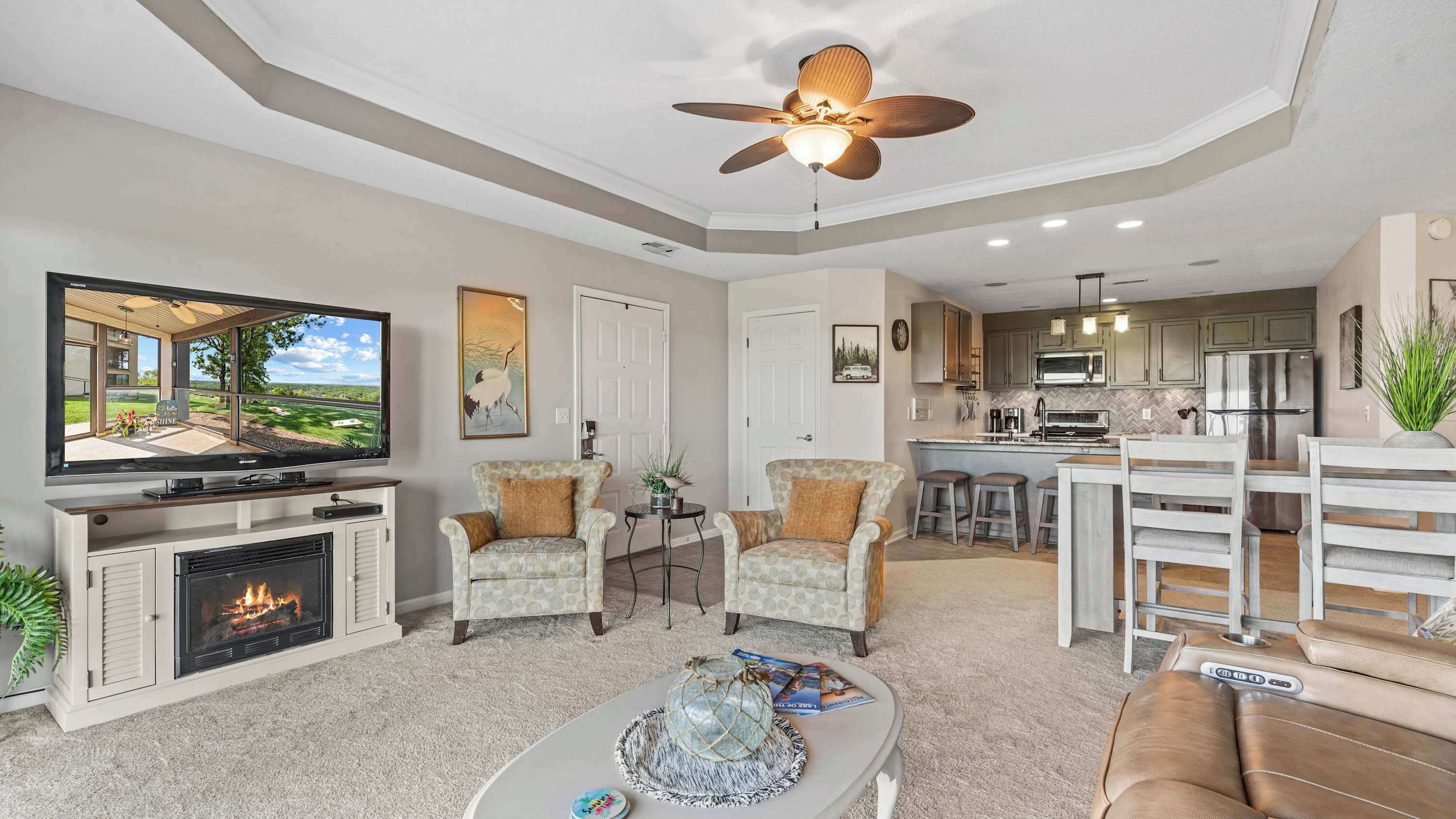 TV, fireplace, offices