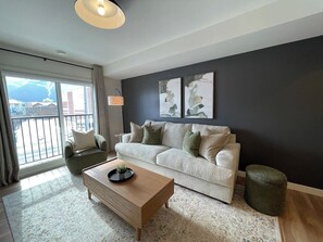 TV, fireplace - Brookside Peaks | Downtown | Rooftop Hot Tub (Canmore)