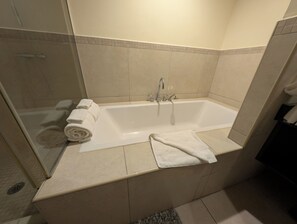 Suite, Beach View | Bathroom | Separate bathtub and shower, hair dryer, towels, soap - The Crown House Hotel (Philipsburg)