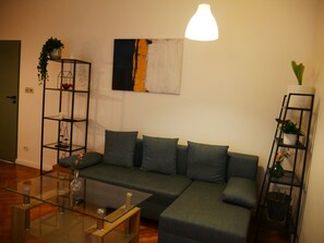 Living area - Spacious, designer 3-room apartment in  center of warsaw (Warszawa)