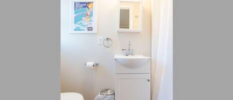 Shower, towels, soap, toilet paper