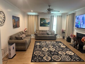 TV, fireplace