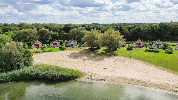 A rural landscape with houses, a pond, and a clear sky. - Serene Ewijk Abode by the Lake (Ewijk)