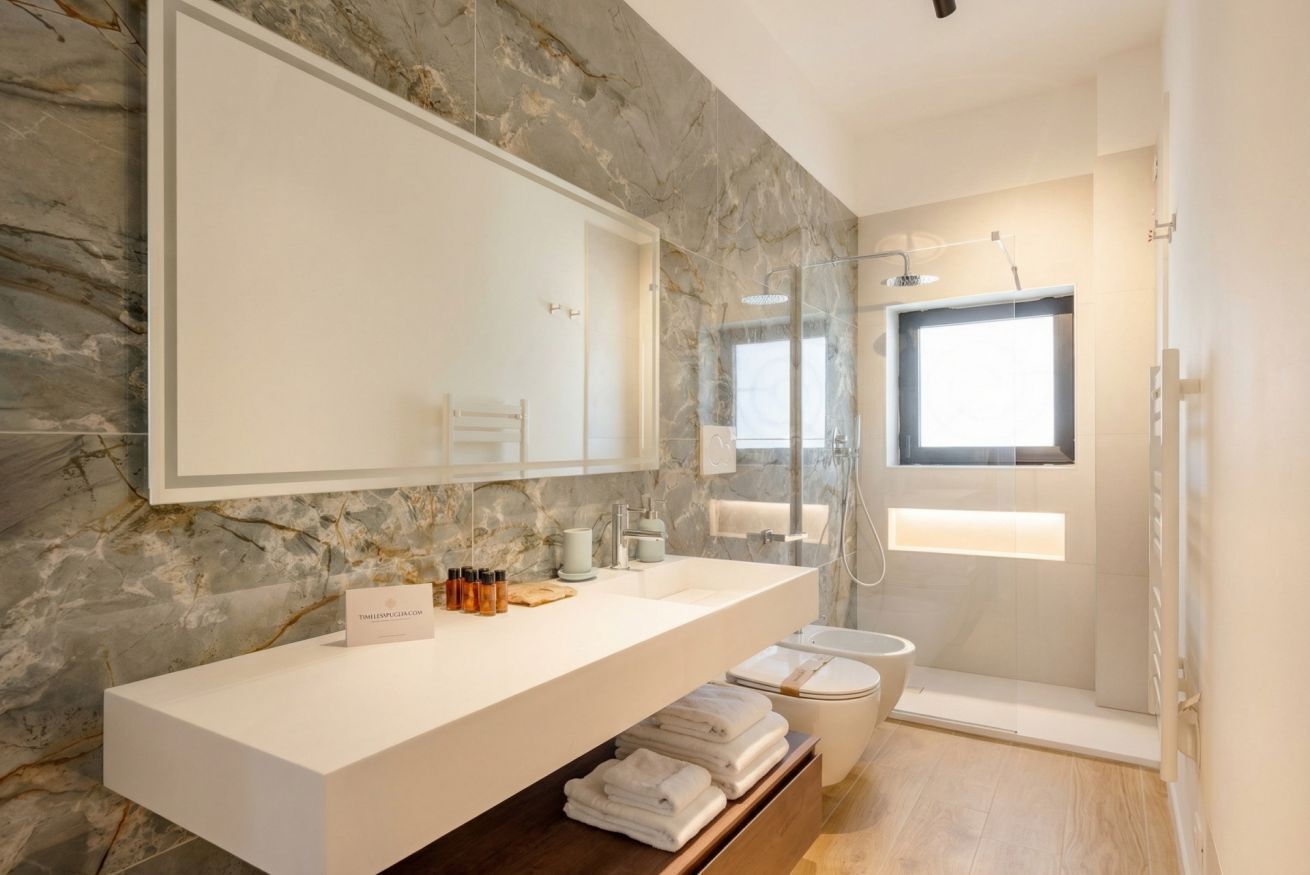 Dusche, Bidet, Handtücher, Shampoo
