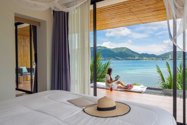 Quarto duplo família, vista para o mar