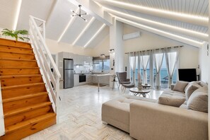 TV - MarioLuxury Seafront Penthouse with Jacuzzi (Kalives)