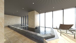 A modern indoor pool with a clear view of the sky through large windows, a lounge chair, and a minimalist design. - GRAND MONday Resort TOKYO BAY MAIHAMA (Urayasu)