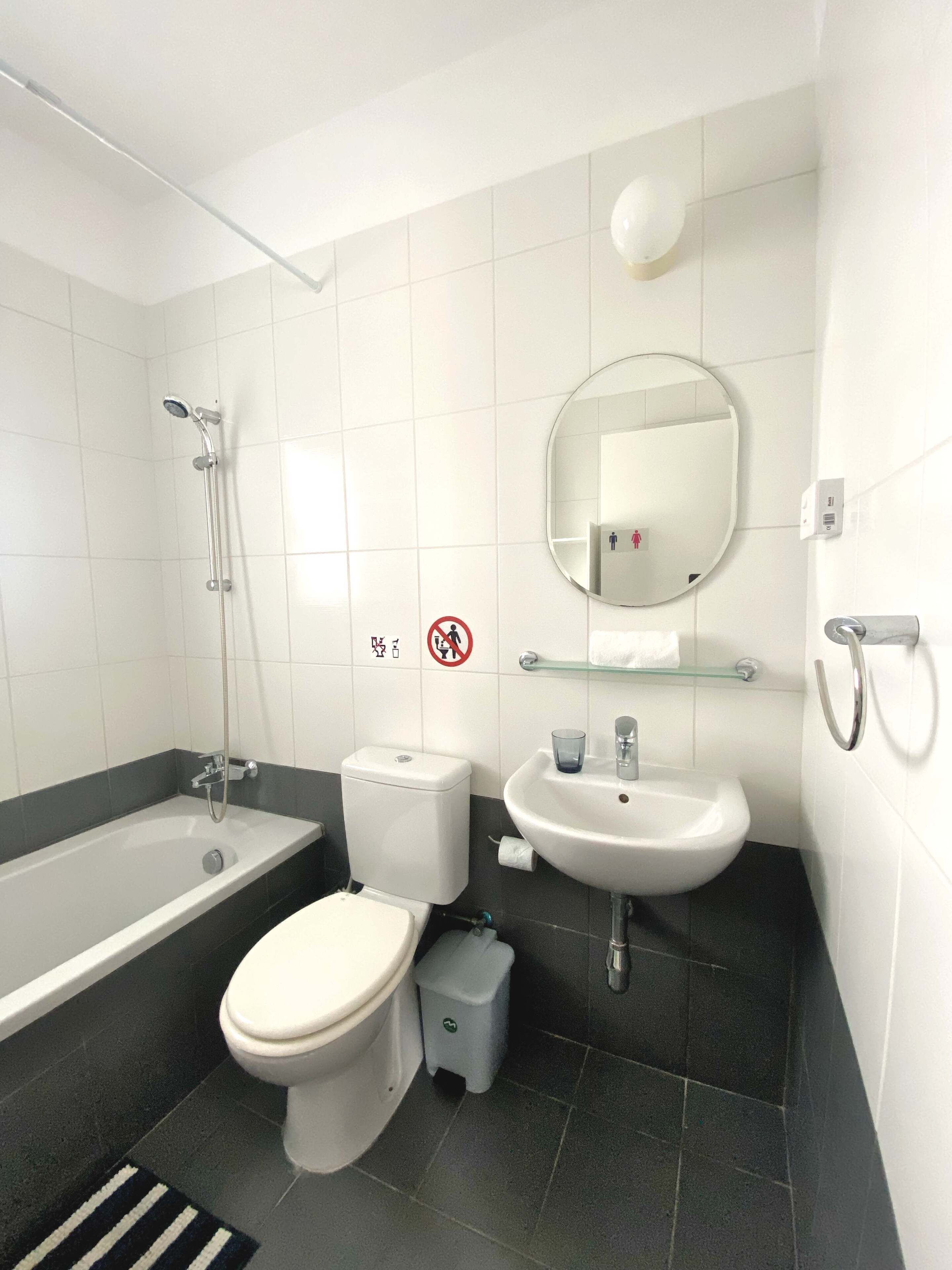Hair dryer, towels, shampoo