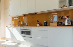 Fridge, oven, stovetop, dishwasher - Vacation apartment Mühlendeich with sauna and garden in Vollerwiek (Vollerwiek)