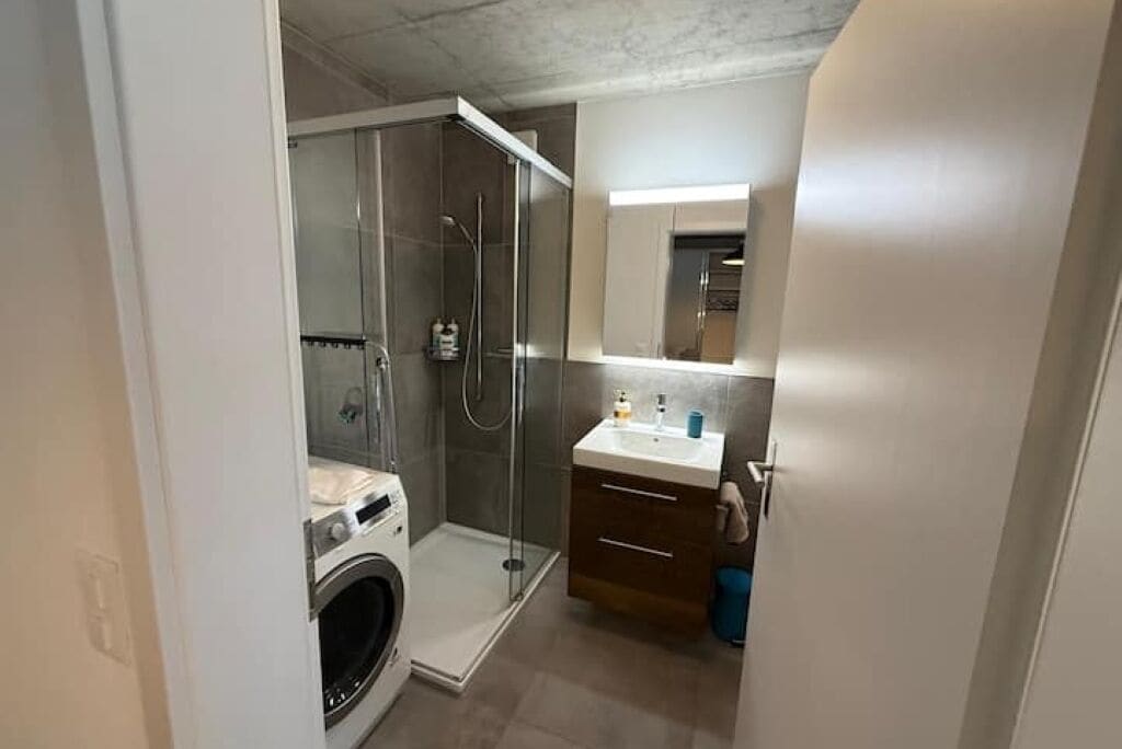 Shower, hair dryer, towels, soap. Studio Happy Life - peace, mountain views & perfect location near Interlaken