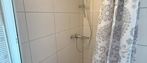 Shower, hair dryer, soap