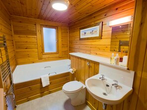 Shower, hair dryer, towels, toilet paper