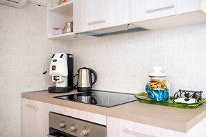 Fridge, oven, stovetop, coffee/tea maker