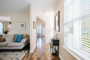 House, Multiple Beds, Patio, Garden View (Tide and Time Again) | Living area - Dogs Welcome! Adorable 3-bedroom Coastal Home in Historic Old Town Bluffton (Bluffton)