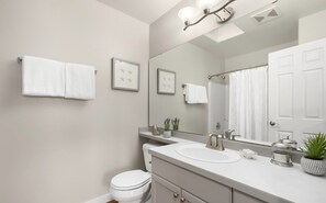Secadora de cabello, toallas, jabón, papel de baño 