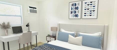 2 habitaciones, escritorio, tabla de planchar con plancha y internet