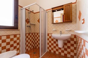 Hair dryer, bidet, soap, toilet paper