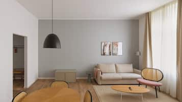 Familie suite | Woonruimte | Een 50-inch flatscreentelevisie met kabelzenders