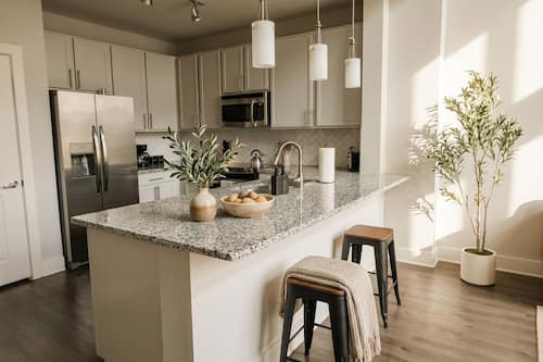 Superior Loft | Private kitchen | Full-size fridge, microwave, oven, stovetop