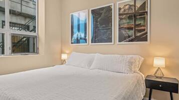 Iron/ironing board, travel crib, WiFi, bed sheets