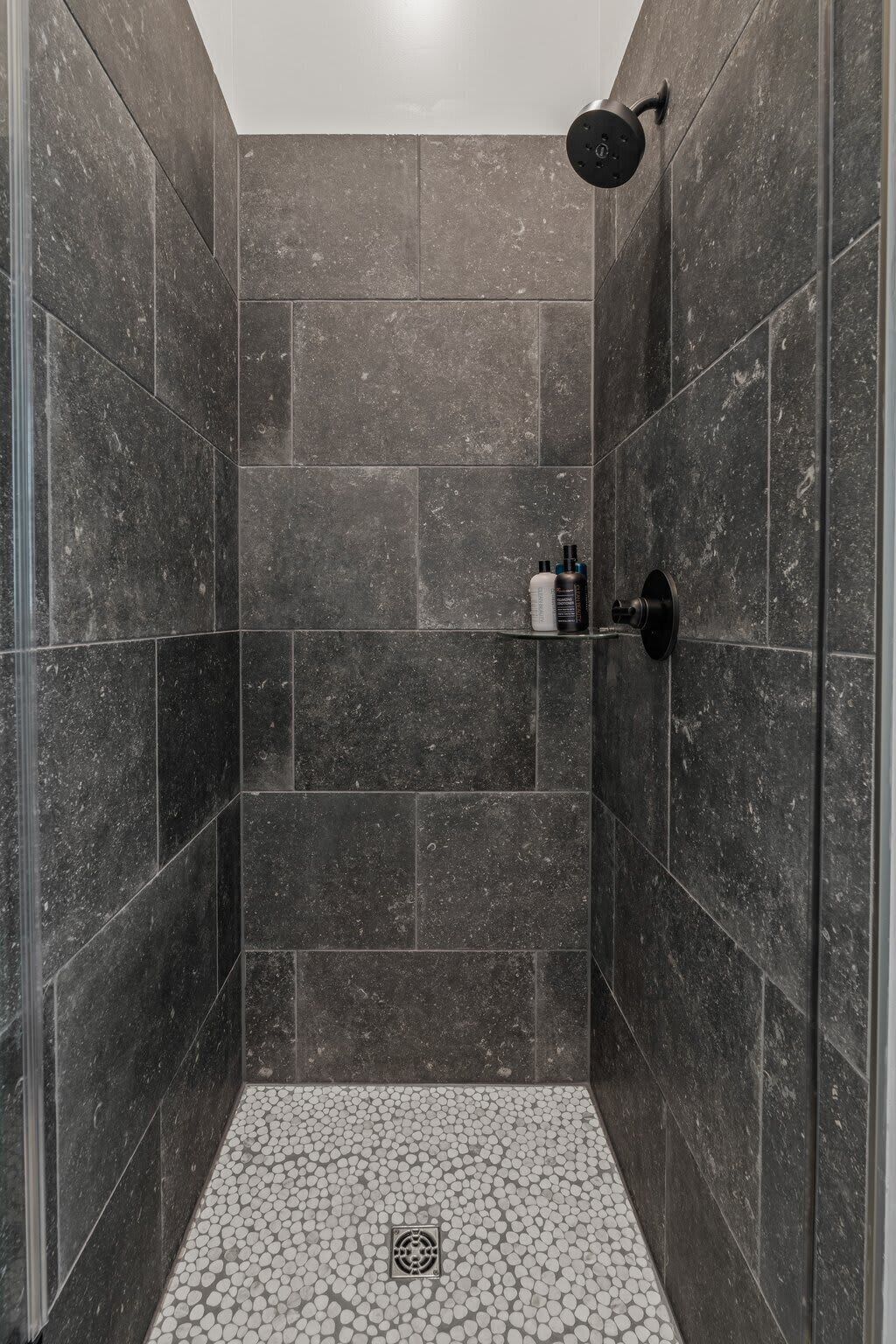 Shower, hair dryer, shampoo