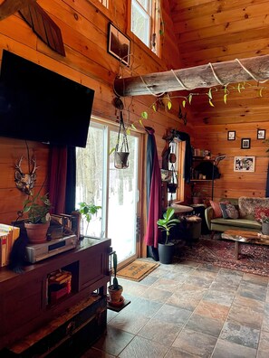 Living area - Private Rustic Cabin Near Smuggs • Cozy, Quiet, Pet Friendly (Waterville)