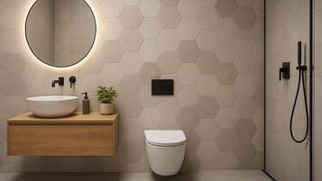 Jetted tub, hair dryer, bidet, towels