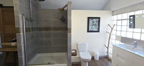 Shower, eco-friendly toiletries, hair dryer, towels