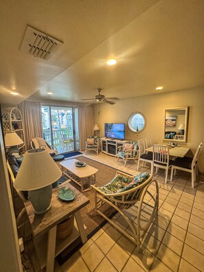 TV, fireplace - Beachside 2BR Condo |  Balcony Views | Steps to Sand (South Padre Island)