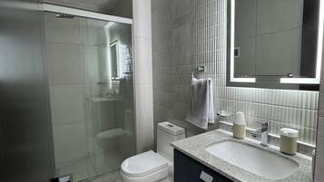 Hair dryer, towels, toilet paper