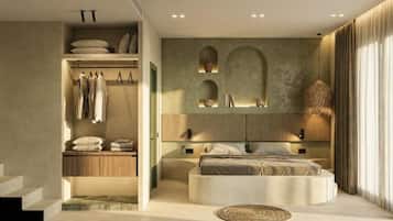 Estudio Deluxe, 1 cama de matrimonio | Caja fuerte, mobiliario individual, escritorio y cortinas opacas