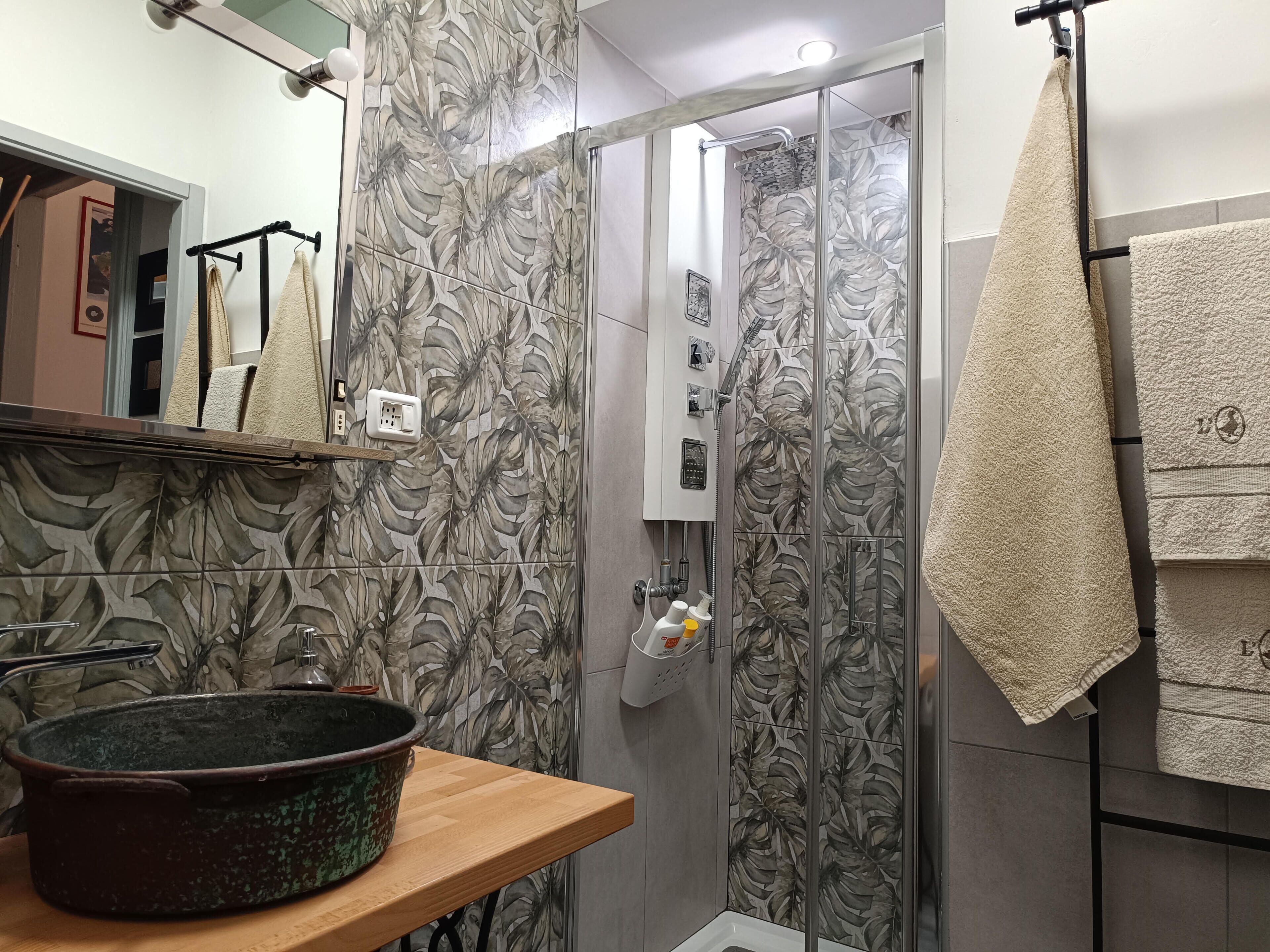 Hair dryer, bidet, towels, soap