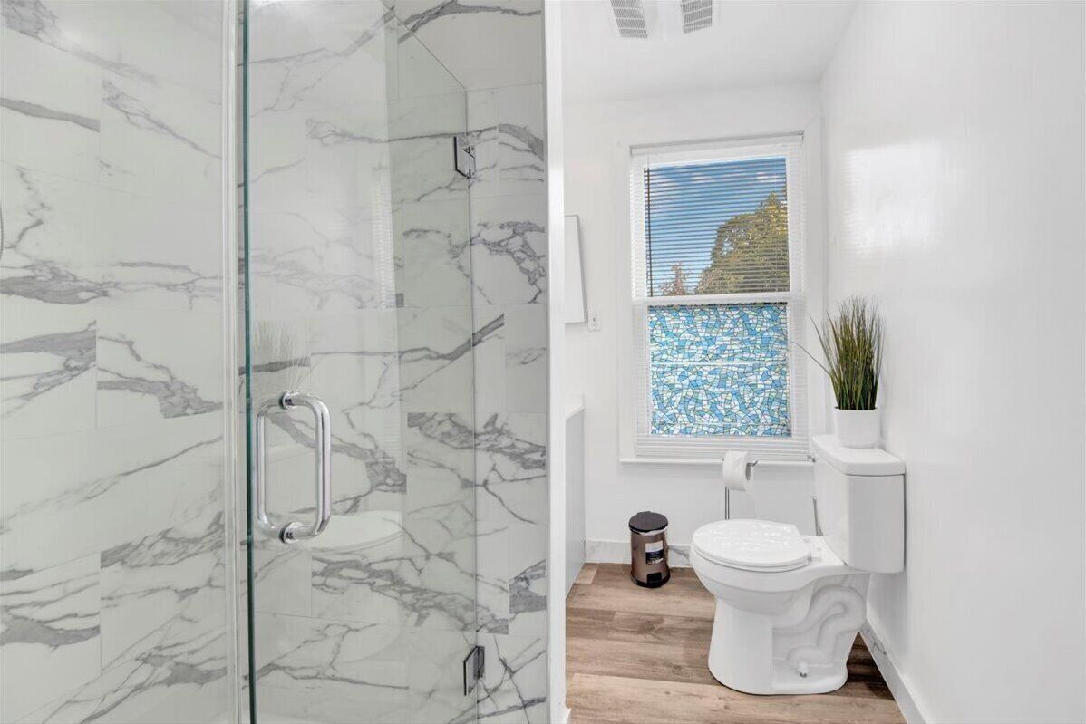 Hair dryer, bidet, towels, soap