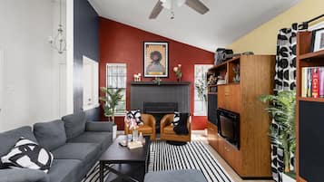 Smart TV, DVD player, music library, stereo