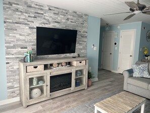 TV, fireplace