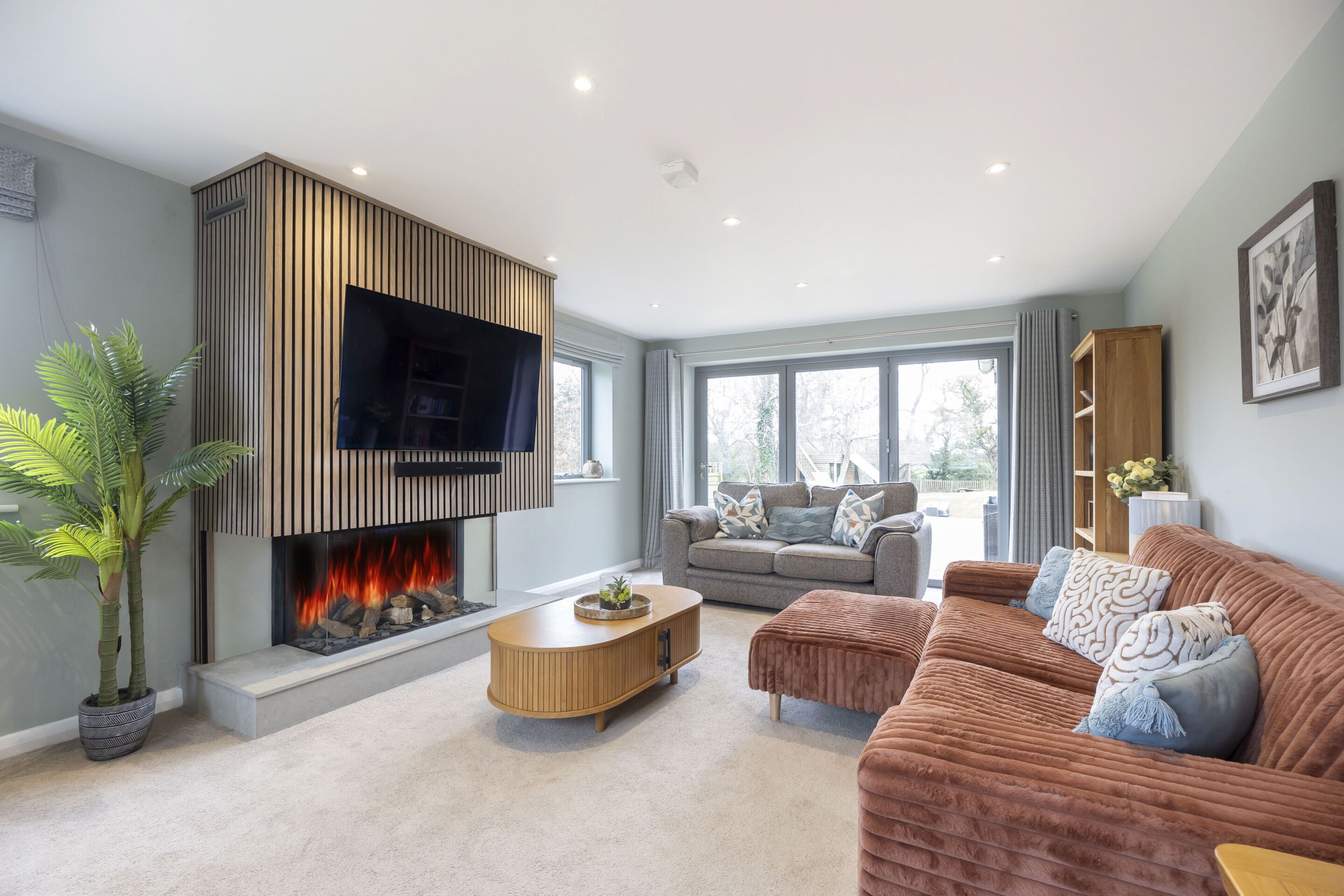 TV, fireplace