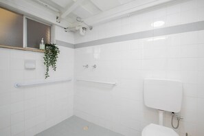 Regadera, toallas, jabón, shampoo