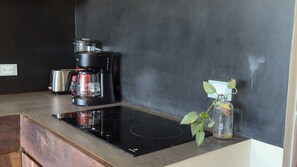 Fridge, microwave, coffee/tea maker, toaster - Penthouse Studio with Private Jacuzzi & Sunset Views in La Veleta, Tulum (Tulum)