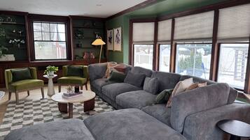 TV, fireplace, foosball, table tennis