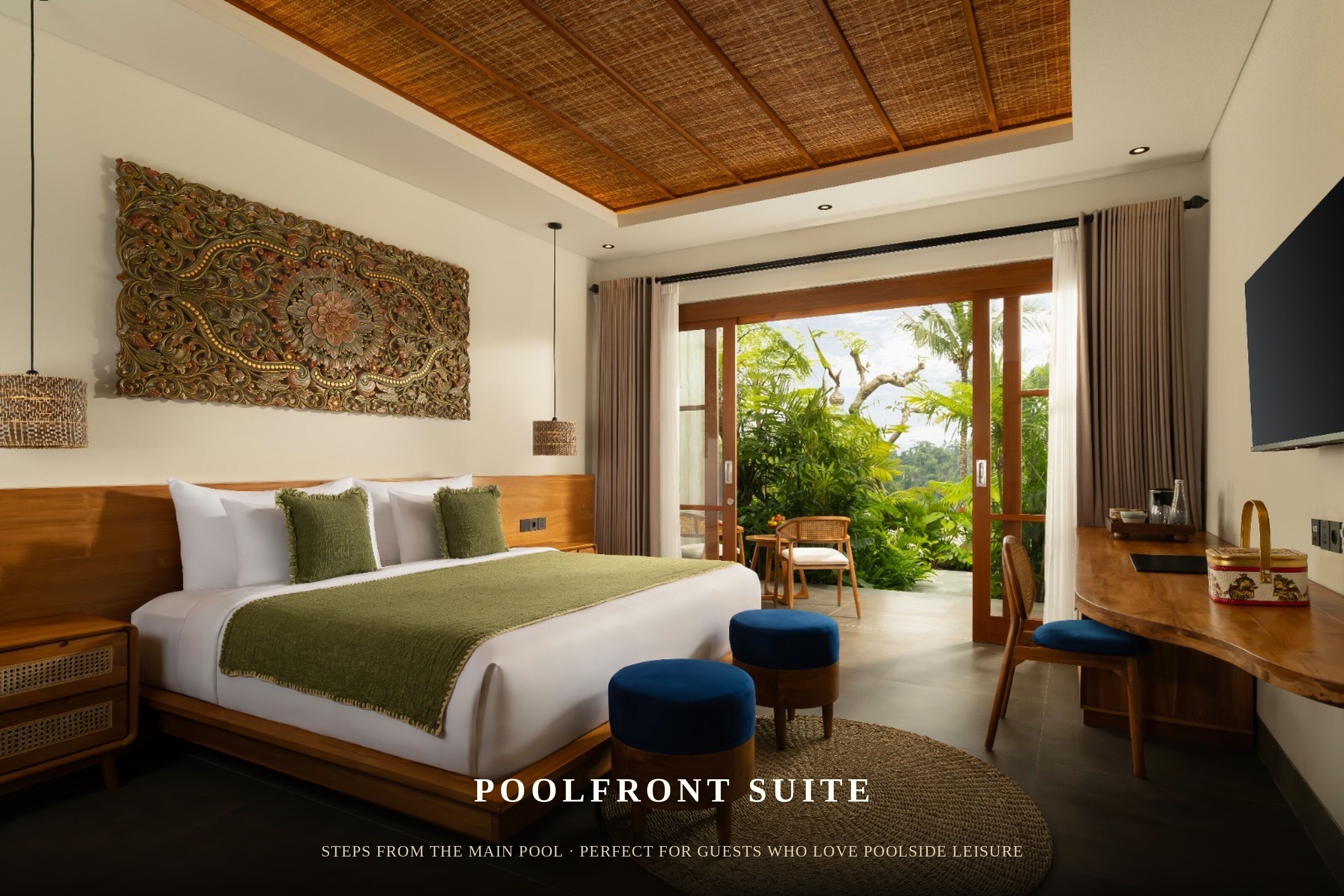 Suite, Pool View | Premium bedding, minibar, in-room safe, desk