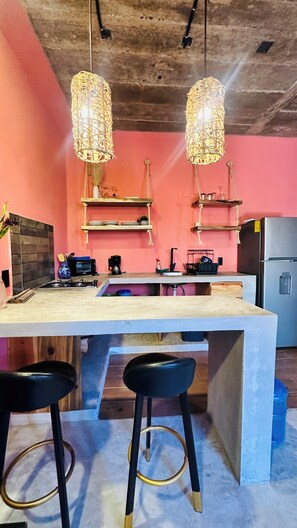 Fridge, microwave, stovetop, coffee/tea maker - El Secreto lgbtq+ 1 bedroom apartment in La Punta with AC (Puerto Escondido)