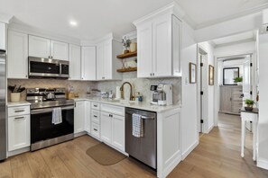 Fridge, microwave, oven, stovetop - Beach Block 2BR Condo • 2-Min Walk to Beach & Boardwalk (Ocean City)